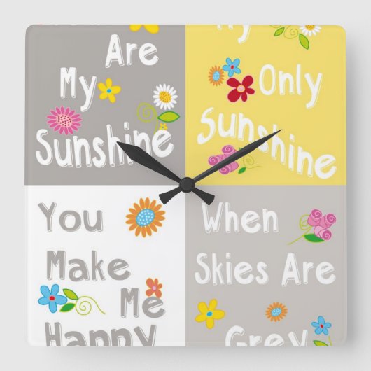 やる気を起こさせるな句のタイポグラフィ-コラージュ スクエア壁時計 (正面)