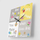 やる気を起こさせるな句のタイポグラフィ-コラージュ スクエア壁時計 (傾斜)