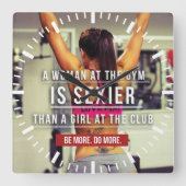 やる気を起こさせるな女性の体育館のトレーニング スクエア壁時計 (正面)