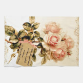 やる気を起こさせるな引用文のビクトリアンなピンクのバラ キッチンタオル (横)
