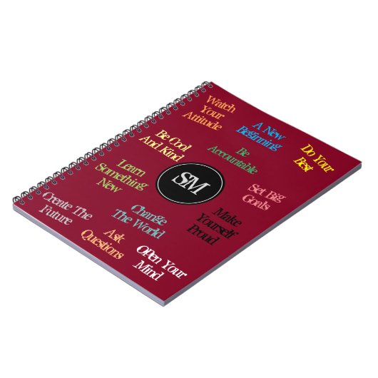 やる気を起こさせるな引用文モノグラムのバーガンディあなたの色 ノートブック (左側)