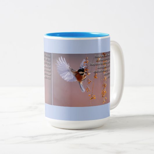 やる気を起こさせるな鳥との聖書の詩のアイザイアの40:31 ツートーンマグカップ (正面右)