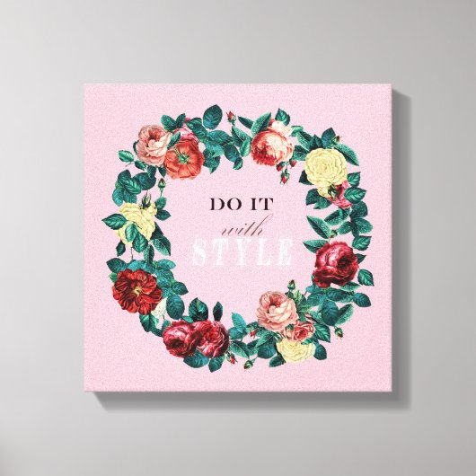 やる気を起こさせるエレガントヴィンテージバラリース キャンバスプリント (正面)