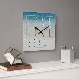 やる気を起こさせるターコイズブルー海サーフウェーブフォト スクエア壁時計