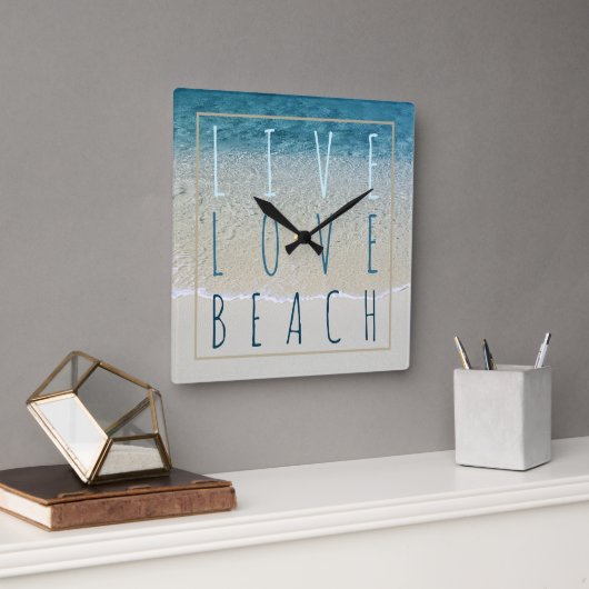 やる気を起こさせるターコイズブルー海サーフウェーブフォト スクエア壁時計 (オフィス)