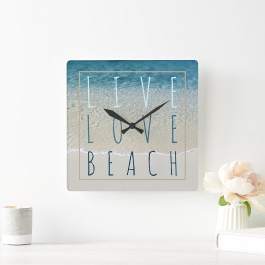 やる気を起こさせるターコイズブルー海サーフウェーブフォト スクエア壁時計 (ホーム)