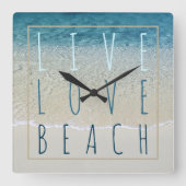 やる気を起こさせるターコイズブルー海サーフウェーブフォト スクエア壁時計 (正面)