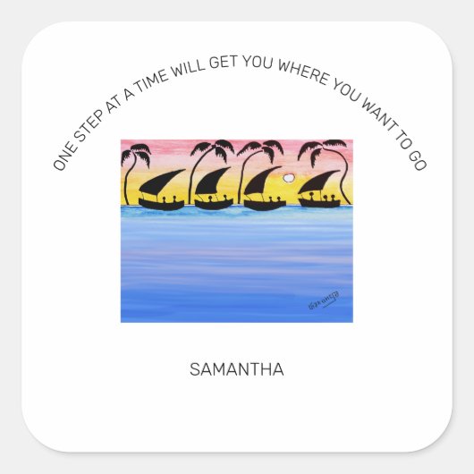 やる気を起こさせる夕日セーリング スクエアシール (正面)