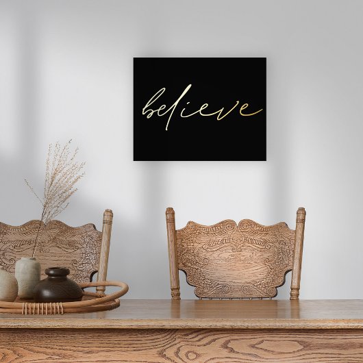 やる気を起こさせる実在信じScriptブラックホイルプリント 箔ポスター