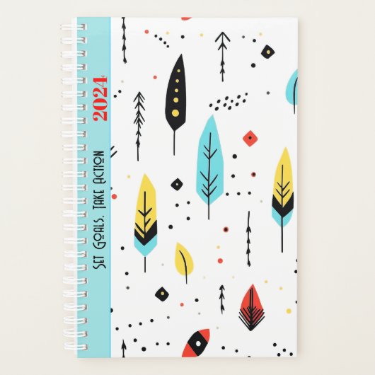 やる気を起こさせる引用文かわいい白い色ボホパターン プランナー手帳 (正面)