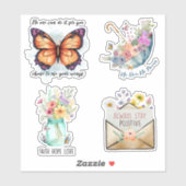 やる気を起こさせる引用文と花 シール (シート)