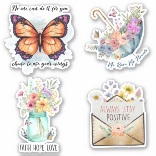 やる気を起こさせる引用文と花 シール (正面)