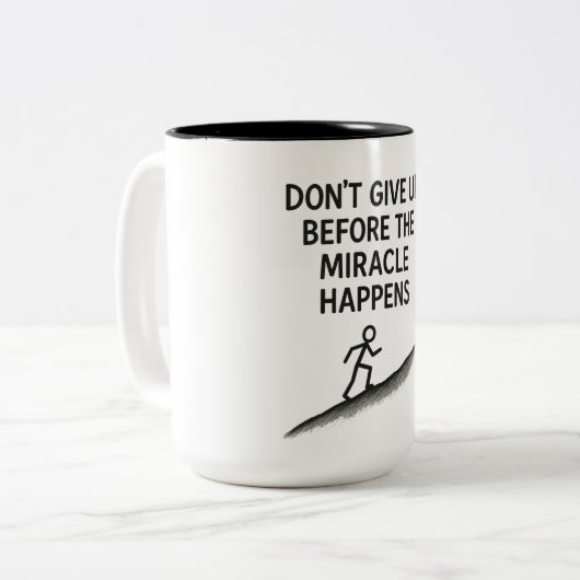 やる気を起こさせる引用文は与え奇跡の信仰の希望を上げない ツートーンマグカップ (正面左)