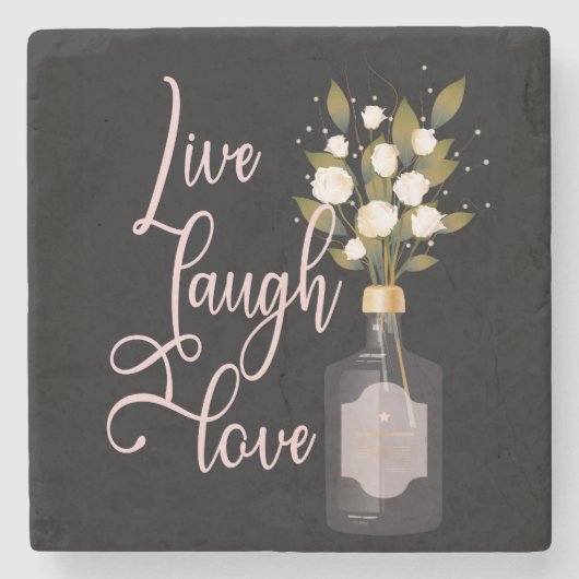やる気を起こさせる引用文アートと花 – ライブ笑い愛 ストーンコースター (正面)