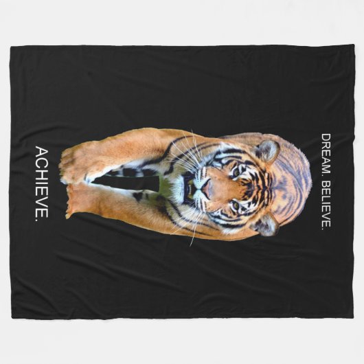 やる気を起こさせる引用文ドリームエ信じントタイガー フリースブランケット (正面(横))