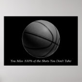 やる気を起こさせる引用文バスケットボールブラック&ホワイト ポスター (正面)