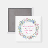 やる気を起こさせる引用文ピンクホワイトブルーフローラリース マグネット (正面/裏面)