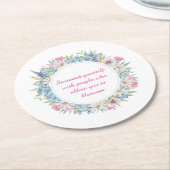 やる気を起こさせる引用文ピンクホワイトブルーフローラリース ラウンドペーパーコースター (アングル)