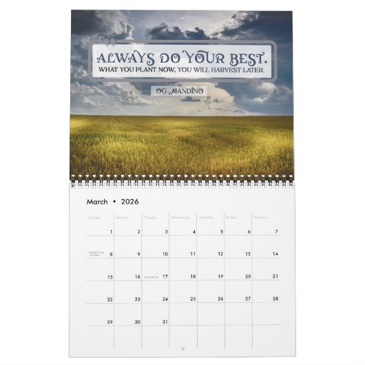 やる気を起こさせる引用文写真 カレンダー (3月 2026)