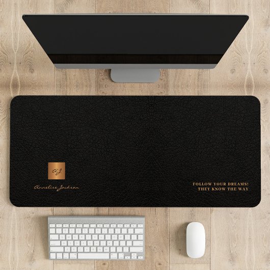 やる気を起こさせる引用文名パーソナライズされた黒レザー デスクマット