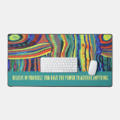 やる気を起こさせる引用文水色ファンキーストライプ デスクマット (キーボード&マウス)