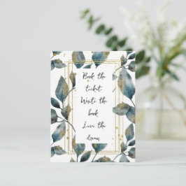 やる気を起こさせる引用文金ゴールドフレームと葉 ポストカード