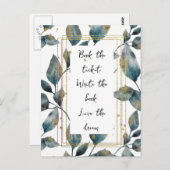 やる気を起こさせる引用文金ゴールドフレームと葉 ポストカード (正面/裏面)