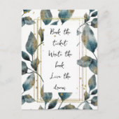 やる気を起こさせる引用文金ゴールドフレームと葉 ポストカード (正面)