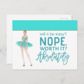 やる気を起こさせる引用文/バレリーナ/ティール（緑がかった色） ポストカード (正面/裏面)