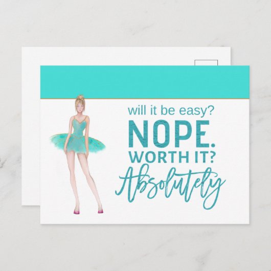 やる気を起こさせる引用文/バレリーナ/ティール(緑がかった色) ポストカード (正面/裏面)