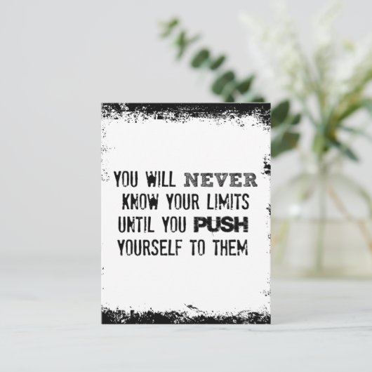 やる気を起こさせる引用文：自分の限界を知らない ポストカード (スタンド正面)