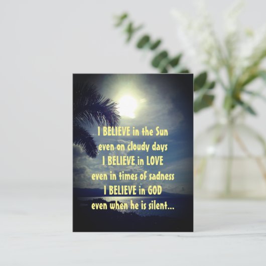 やる気を起こさせる祈りの言葉曇り日詩 ポストカード (スタンド正面)