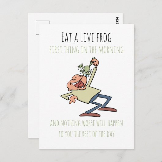 やる気を起こさせる食べ引用文の生きおもしろいカエル ポストカード (正面/裏面)