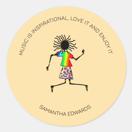 やる気を起こさせるAfrican Art 素晴らし Happy Dancer ラウンドシール (正面)