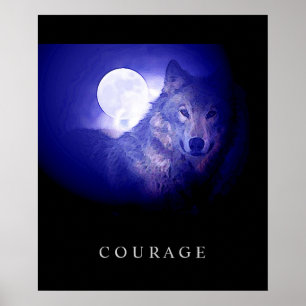 やる気を起こさせるCourse Wolf Blue Night Moonポスター ポスター