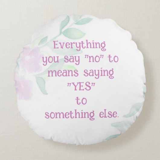 やる気を起こさせるYesライフ引用文水彩花 ラウンドクッション (正面)