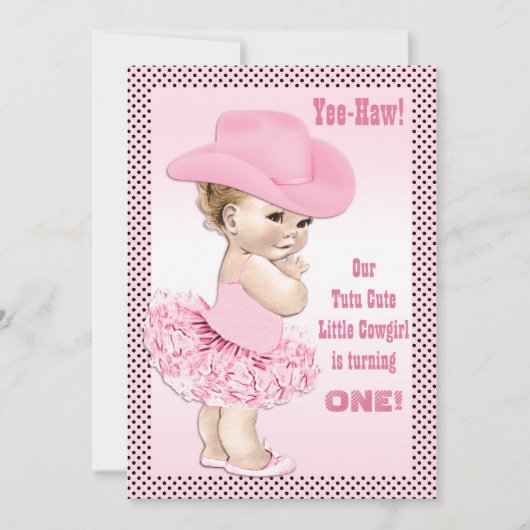 やれやれトゥチュキュートリトル女性のカーボーイベビー誕生日 招待状 (正面)