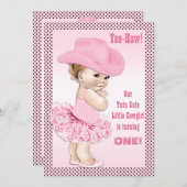 やれやれトゥチュキュートリトル女性のカーボーイベビー誕生日 招待状 (正面/裏面)