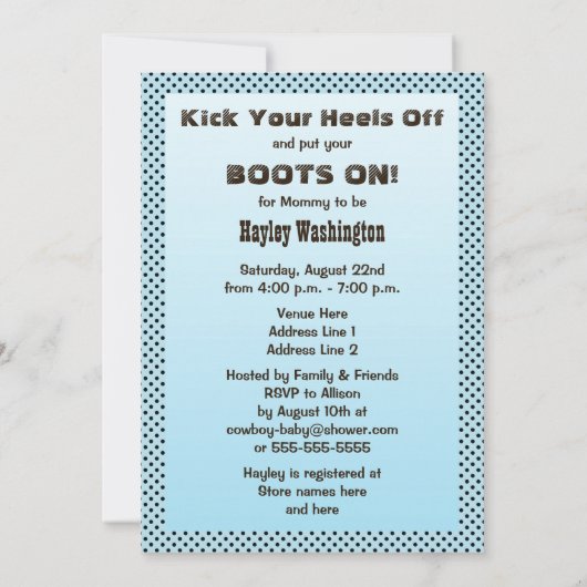 やれやれブルネットカウボーイベビーシャワー 招待状 (裏面)