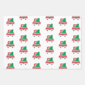 「やれメリー!」 ヴィンテージレッドトラックと雪 ラッピングペーパーシート (正面)