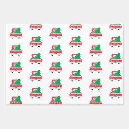 「やれメリー!」 ヴィンテージレッドトラックと雪 ラッピングペーパーシート