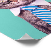 「やれ素晴らし!」 猫ネクタイ&メガネ、あなたのメッセージティール（緑がかった色） ポスター (角)