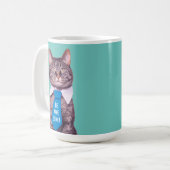 「やれ素晴らし!」 Cat in Blue TieまたはYour Message コーヒーマグカップ (正面左)