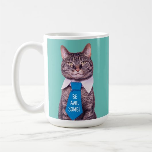 「やれ素晴らし!」 Cat in Blue TieまたはYour Message コーヒーマグカップ (左)