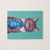 「やれ素晴らし!」 Cat in Blue Tie、ティール(緑がかった色)、メッセージ ジグソーパズル (横)