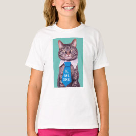 「やれ素晴らし!」 Cat in Blue Tie、ティール（緑がかった色）、メッセージ Tシャツ