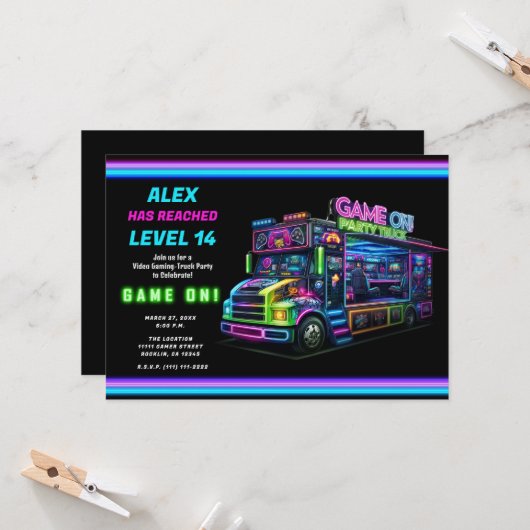 やれ！ゲームトラックビデオゲーム誕生日パーティー 招待状 (正面/裏面インサイチュ)