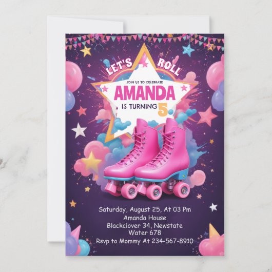 やろう転が! – ローラースケート誕生日パーティー 招待状 (正面)