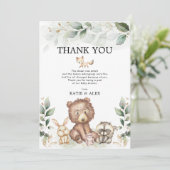 やわらかい緑の森林動物のベビーシャワー サンキューカード (スタンド正面)
