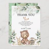 やわらかい緑の森林動物のベビーシャワー サンキューカード (正面/裏面)